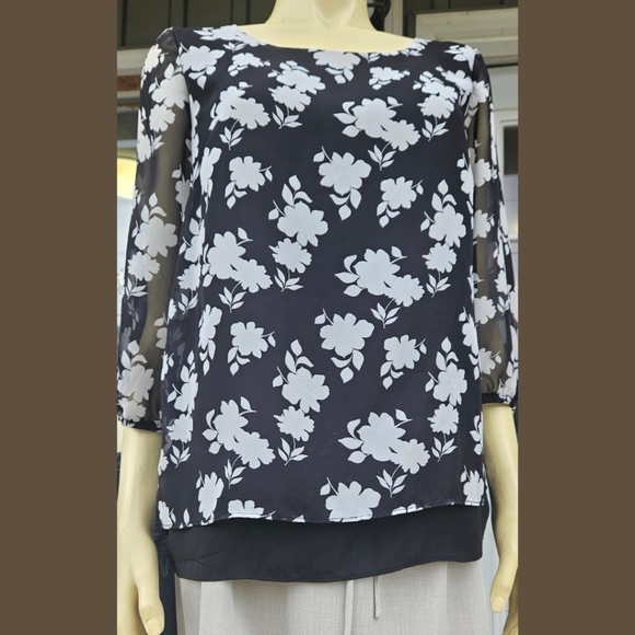 AB Studio Blouse/Top/Tunic, Black and White, Overlay, S GUC - Picture 1 of 11